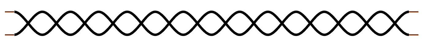 Structure simplifiée d’une paire torsadée, canal adapté aux fréquences de quelques centaines de kHz.